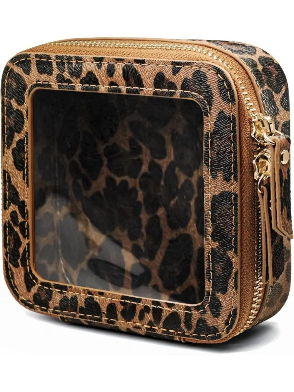 Clear Mini Makeup Bag - Cute Leopard Print Travel Pouch for Purse & Car